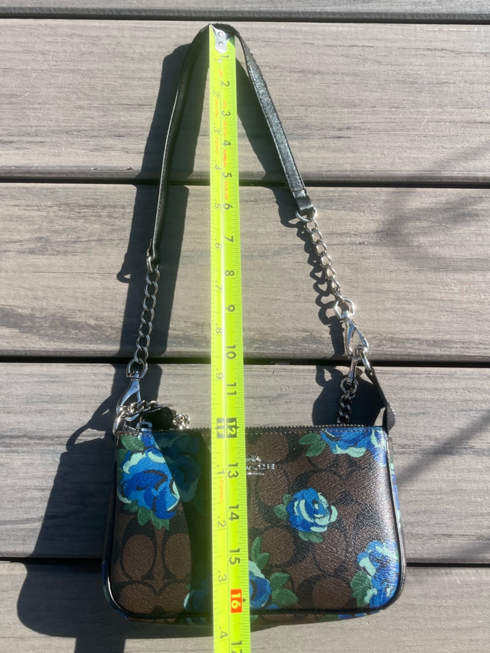 Coach; Signature Nolita 19; Brown/Blue Floral; Mini Bag; Accessory Silver Chain - Picture 5 of 13